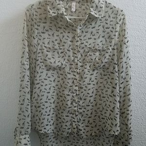 Sheer animal print button down